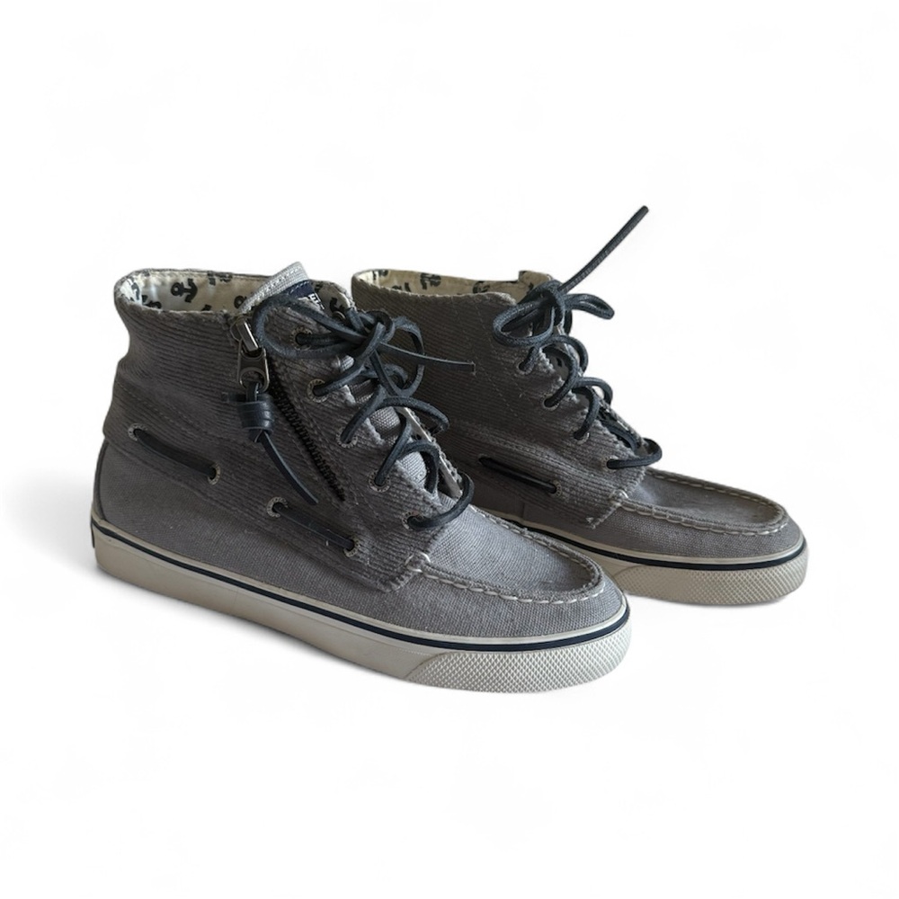 Sperry Topsider Grey Corduroy High Top Zip Sneakers Sz 5.5 Lace Up